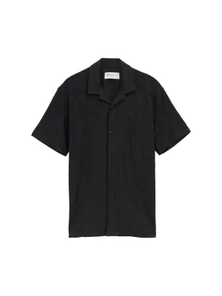 Denim Tom Tailor - Relaxed Fit Resort Kurzarmhemd black leaves jacquard - Gr. - L