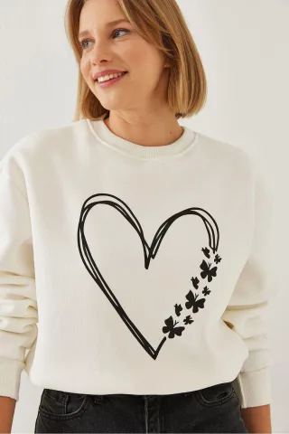 Bedruckter Rundhalsausschnitt Relaxed Fit Sweatshirt