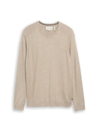Tom Tailor - Basic Strickpullover mit Rundhalsausschnitt cashew beige melange - Gr. - M