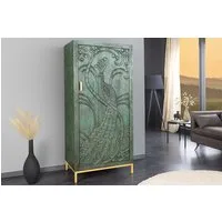 riess-ambiente Highboard PEACOCK 170cm grün / gold · Wohnzimmer-Schrank aus Mango-Massivholz (Einzelartikel, 1 St), 3D Schnitzerei · Pfau-Design · handmade · 1 Tür & 3 Fächer · montiert