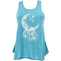 Guru-Shop T-Shirt Tanktop mit Ethnodruck, Mond Yogatop - petrol Festival, Ethno Style, Hippie, alternative Bekleidung