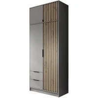 MOEBLO Kleiderschrank JOHN mit Erweiterung (Latten aus Holz, Loft Stil IndustrieSchrank Aufbewahrungsschrank (Spannstange) mit Regalböden, Schlafzimmerschrank mit 2/3/4 drehbaren Türen, 2 Schubladen) (BxHxT): 105/155/206x250x51 cm