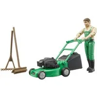 Bruder® Spielfigur bworld Gärtner mit Rasenmäher und Gartengeräten (62103), Made in Europe