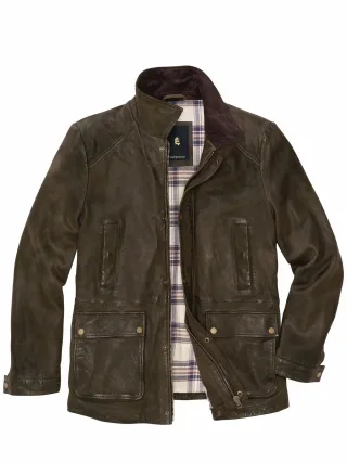 Mey & Edlich Herren Nubuk-Jacket Waxington Grün 100 % Leder (Lammnubuk)