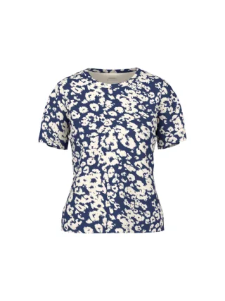 Marc Cain Collections - Geripptes T-Shirt mit Leo-Print midnight sail - Gr. - 44