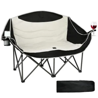 Xmund Foldable Double Camping Chair with Cup Holder, Portable Camping Loveseat for Couples, Family, Beach, Backyard for