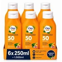 Cien Sonnenschutzmilch Sonnenmilch LSF 50 6 × 250 ml Vorratspack, Spar-Set, 6-tlg., 6 × 250 ml mit LSF 50 und wasserfestem UVA-/UVB-Schutz