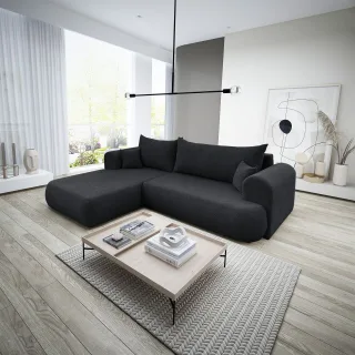 Ecksofa Schlafsofa ANIKE Stoff Now or Never Schwarz Ottomane Links