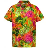 King Kameha Hawaiihemd Pineapple Leaves Funky Hawaii-Hemd Kurzarm Front-Tasche Unisex