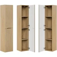 Lomadox Hochschrank NARPIO-56 35 cm breit, 2 Türen, Eiche mit gerillten Fronten, grifflos