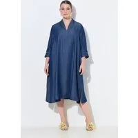 Ulla Popken Midikleid Lyocell-Kleid Jeansoptik Kelchkragen 3/4-Arm