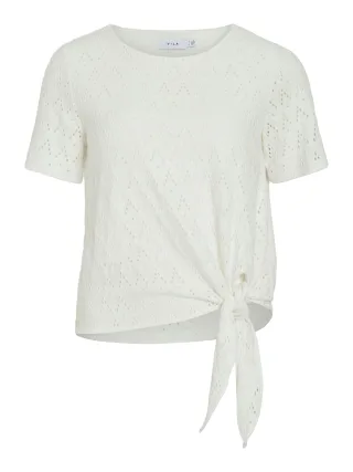 VILA - VIAMALINA OPEN O-NECK S/S TOP/VOL/PB Snow White - Gr. - S