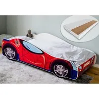 Kids Collective Kinderbett Kinderbett Jugendbett Spider 70x140, 80x160 cm mit Rausfallschutz, Autobett mit Matratze, Lattenrost und Fallschutz 70x140 cm