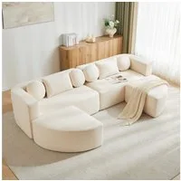 Flieks Sofa Modulare Ecksofa mit Schlaffunktion U-Form, keine Montage erforderlich 4 Teile, Multifunktional Schlafsofa Cloud Couch Chenillestoff Beige