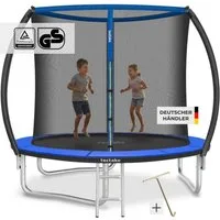 tectake Gartentrampolin Kindertrampolin mit Einstiegsleiter und Sicherheitsnetz Ø 244 cm, (Outdoortrampolin Jumpy, in schwarz/blau), GS zertifiziert, Randabdeckung, reißfestes Sprungtuch