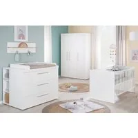 roba® Babyzimmer-Komplettset Kimi 3-teilig - Kinderzimmer in Weiß aus Holz gefertigt, (3er Set, Babybett 70 x 140 cm, Wickelkommode & Kleiderschrank), Klassische und zeitlose Optik - Made in Europe