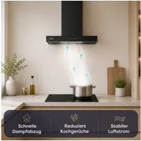 CIARRA Wandhaube 60 cm Dunstabzugshaube A+++ 706 m³/h Umluft & Abluft 4 Stufen CBCB6102 Aktivkohlefiltern, Fettfiltern, LED, WIFI-APP Touch Control mit BOOST