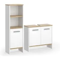 Vicco Badmöbel-Set Karli, Weiß/Goldkraft Eiche, 2 Teile, (2-St., 2er Set)