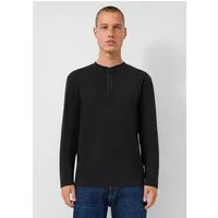 QS Langarmshirt T-Shirt Gewaschenes Henley-Langarmshirt mit Rippstruktur