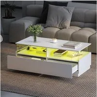 radelldar Couchtisch mit LED-Beleuchtung und 2 Acryltüren-Schubladen (1-St), Wohnzimmertisch Beistelltisch 108 x 50 x 40 cm