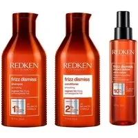 Redken Haarpflege-Set Redken Frizz Dismiss Anti-Frizz Pflegeset – Shampoo + Conditioner + Le, 3-tlg., reichhaltig