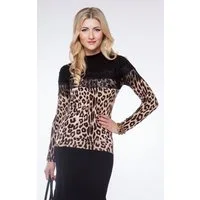 Passioni Strickpullover mit schlichtem Schwarz und Leopardenmuster
