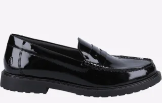Hush Puppies Verity Slip On Leder-Damen-Patent-Loafer In Schwarz
