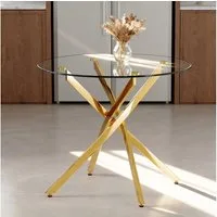 JUFU Glastisch Esstisch Küchentisch Couchtisch Konferenztisch platzsparend (1-St), rund Ø88cm für 2-4 Personen, Silber/Gold
