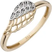 Schmuck Krone Goldring Ring Flügel aus 333 Gelbgold bicolor mit 9 Zirkonia, Gold 333
