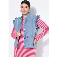 Studio Untold Steppweste Jeansweste Boxy Shape hellgewaschen Arm-Rüsche