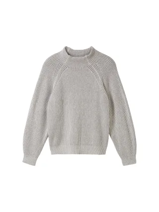 Tom Tailor - Gerippter Pullover mit Stehkragen explicit grey rib structure - Gr. - L