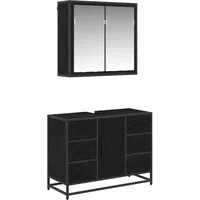 vidaXL Badezimmer-Set Badezimmermöbel-Set 2 stk. Schwarz Eichen-Optik 80 x 33 x 60 cm, (2-St)