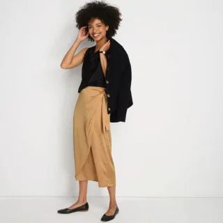 Satin-Wickelrock in Midi-Länge, Damen,  Braun, Polyester, by Lands' End
