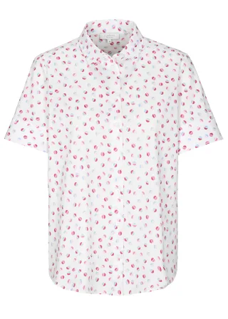 CLARINA - NOS Bluse, 1/2 Arm, Hemdkragen 415 pink-weiss dots - Gr. - 38