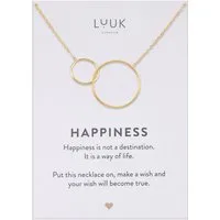 LUUK LIFESTYLE Kette mit Anhänger Verschlungene Kreise, geschmackvolle Geschenkidee mit HAPPINESS Spruchkarte