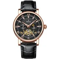 Rötting Design Automatikuhr Herrenuhr Armbanduhr Tag/Nacht Phase schwarzes Ziffernblatt, Tag/Nacht Phasen Anzeige, goldrosefarbenes Gehäuse