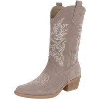 Ital-Design Damen Westernstiefel Echtleder mit Blockabsatz Westernstiefel (92002380) Blockabsatz Stiefel in Grau