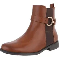Ital-Design Elegante Damen-Stiefelette mit Schnalle und elastischen Einsätzen Stiefelette (90169390) Blockabsatz Chelsea Boots in Camel