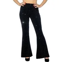 Karneval-Klamotten Kostüm Disco Damen Party Glitzer Schlaghose schwarz, Party Hose elegant auffällig für Motto Party Feier Silvester Karneval