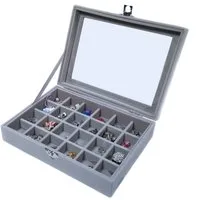 Yudu Aufbewahrungsbox Schmucktablett Schmucklade Schmuckkästchen mit Glasdeckel grau