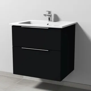 Sanipa 3way Keramik-Set Venticello Keramik-Waschtisch und Unterbau mit 2 Auszügen, Schwarz-Matt UF32208