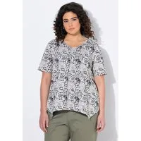 Ulla Popken T-Shirt T-Shirt Tiere A-Linie Zipfelsaum V-Ausschnitt