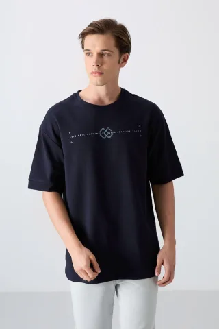 Übergröße Bedrucktes Rundhals-T-Shirt