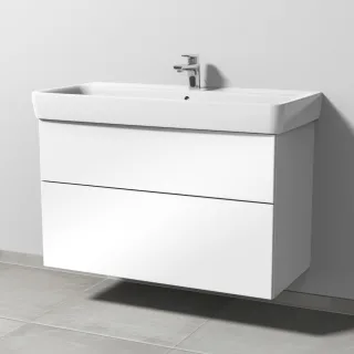 Sanipa 3way Waschtischunterbau zu Geberit Renova Plan Waschtisch mit 2 Auszügen, Weiß-Glanz SF88178