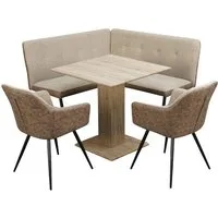 HTI-Living Eckbankgruppe Sitzgruppe Taupe/Antikbraun Joschka, (Set, 4-tlg., 1 Esstisch, 1 Eckbank, 2 Stühle), Esstisch Eckbank und Esszimmerstühle in Wildlederoptik