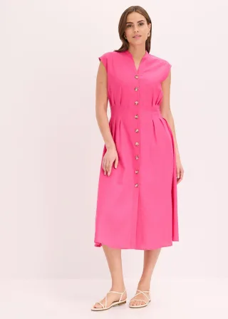 bonprix Midikleid aus leichtem Leinen-Mix, pink, Gr.40, modernes tailliertes Kleid aus luftigem Leinenmix
