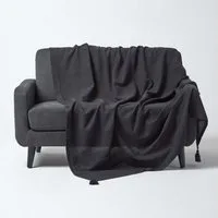 Plaid Tagesdecke Rajput, 100% Baumwolle, schwarz, 150 x 200 cm, Homescapes