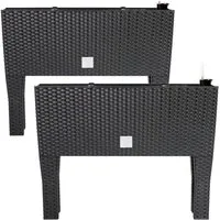 Deuba Hochbeet (2 St), 2x Hochbeet 30L Bewässerungssystem UV-beständig Polyrattan Anthrazit