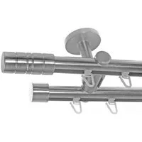 BASIT Gardinenstange Innenlauf Edelstahloptik 20mm mit Deckenträgern 120 cm E34, Ø 20 mm, 2-läufig, verschraubt, Aluminium, D40 120 cm E34 Zylinder