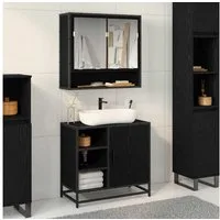 vidaXL Badezimmer-Set, Badezimmerschrank mit Tür Schwarz Eichen-Optik 65 x 33 x 60 cm
